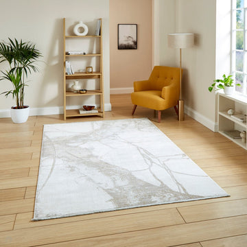 Mirage MR26 Modern Abstract Distressed Metallic Shimmer Soft Textured High-Density Polyester/Viscose Mix Low Profile Short Pile Cream/Beige Rug-Think Rugs-Rug Love - The Most Loved Rug Store